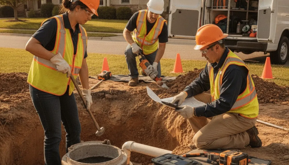 Tulsa, OK plumber inspecting septic repair system for a home service call